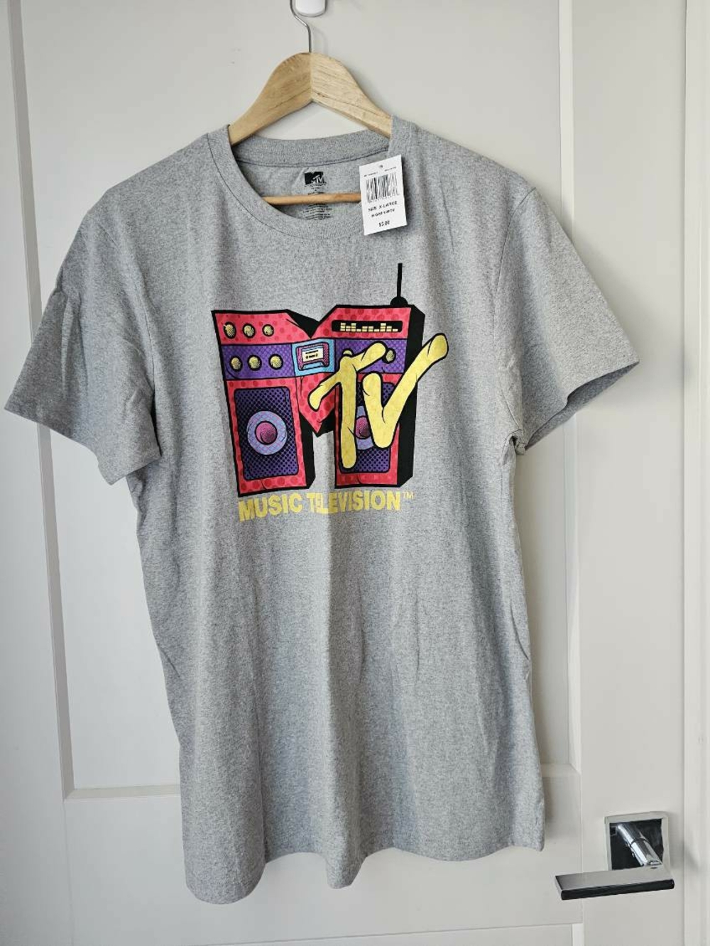 MTV Gray Tee with Yellow & Pink Graphic